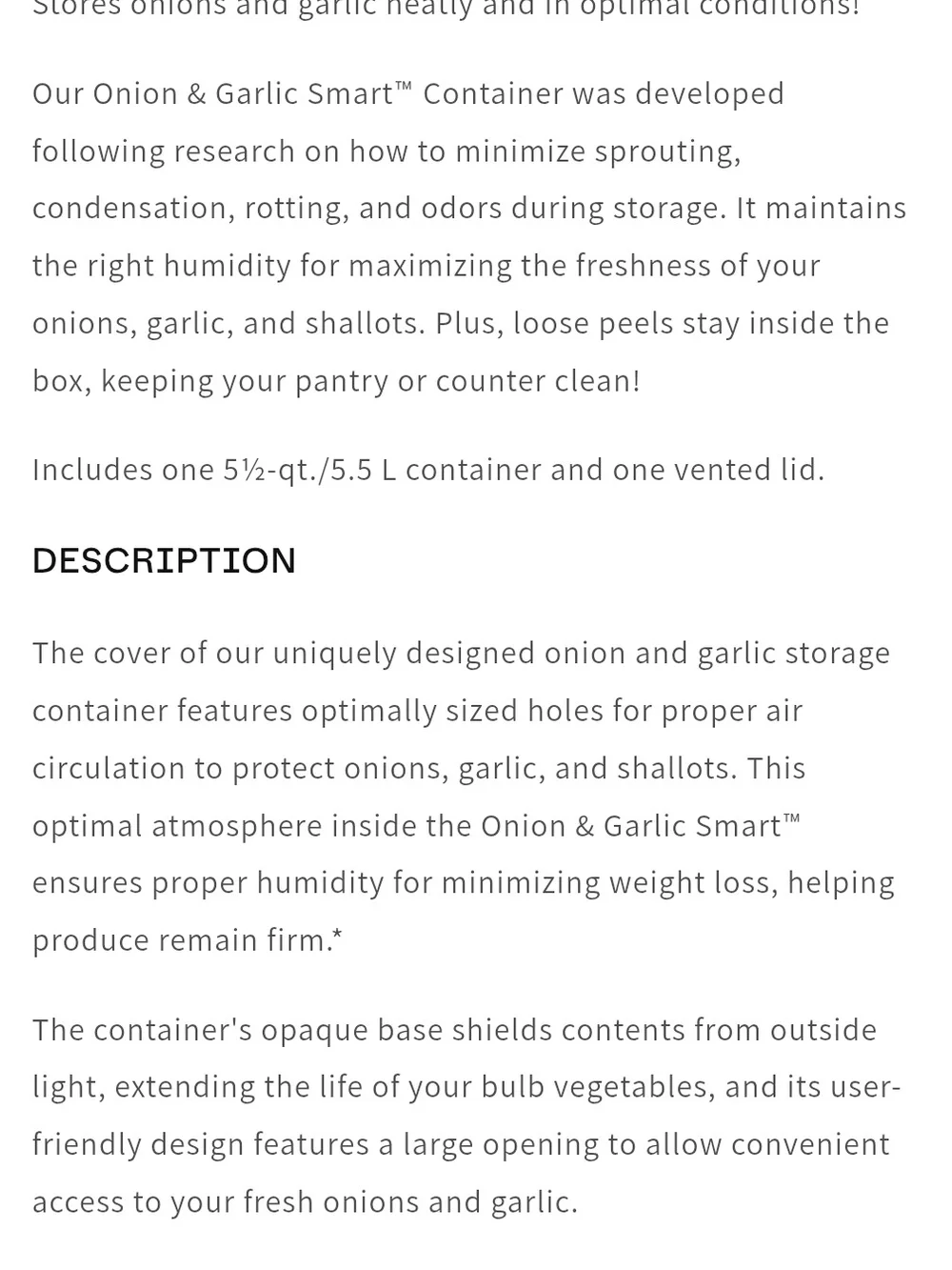 Tupperware Onion & Garlic Smart Container features a ventilated lid for air circ
